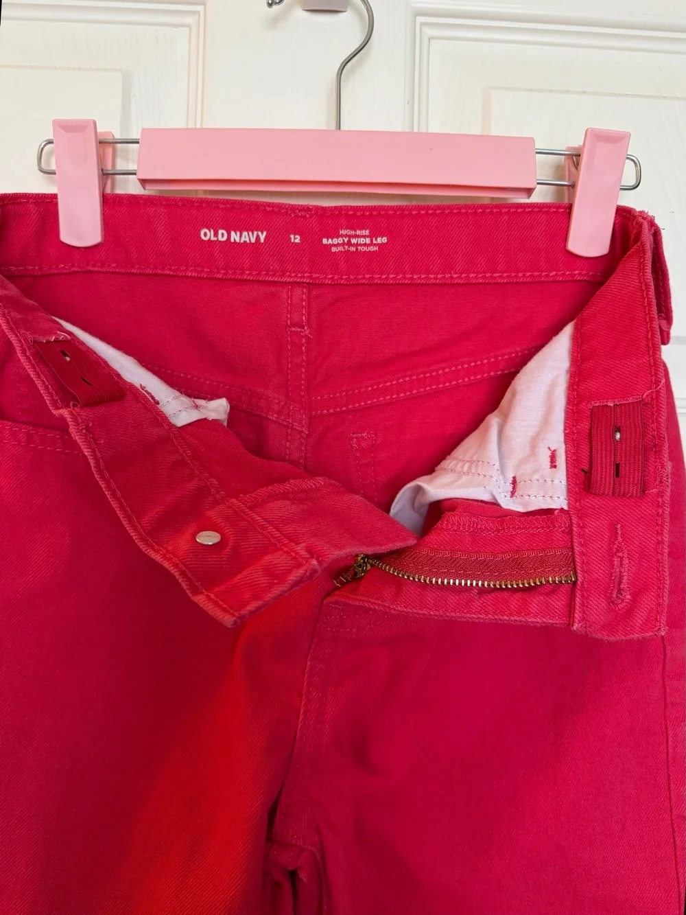 Old Navy Girls High Rise Baggy Wide Leg Jeans Pink Adjustable Waist Size 12